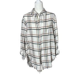 Audrey Parks Francesca’s Flannel Fringe Women’s Long sleeve Top Size Medium NWT